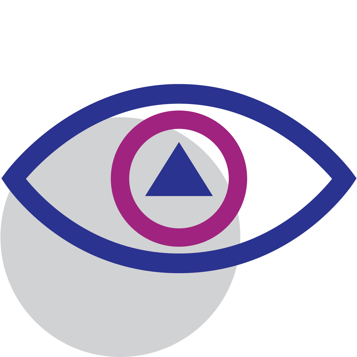Purple eye with a pink circular iris and a purple triangle pupil overlaying a gray circle
